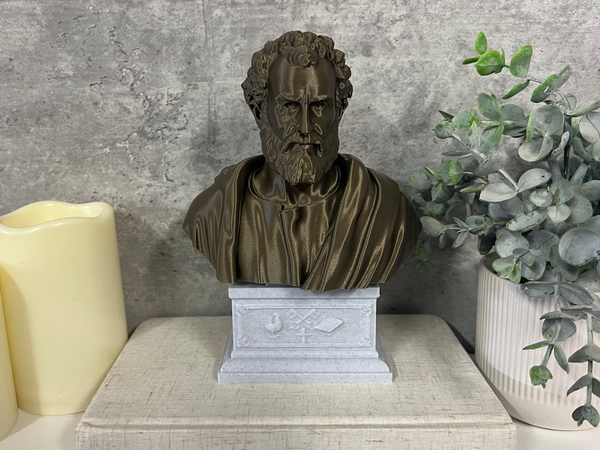 Saint Peter, Patron Saint of Fishermen and the Papacy, Sculpture Bust on Box Plinth
