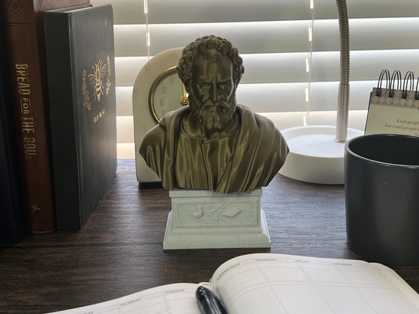 Saint Peter, Patron Saint of Fishermen and the Papacy, Sculpture Bust on Box Plinth