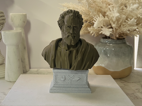 Saint Peter, Patron Saint of Fishermen and the Papacy, Sculpture Bust on Box Plinth