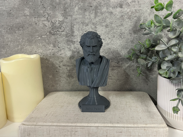 Saint Peter, Patron Saint of Fishermen and the Papacy, Sculpture Bust on Pedestal