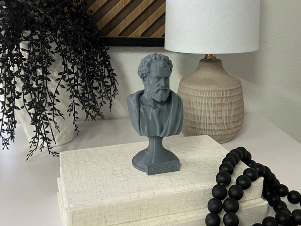 Saint Peter, Patron Saint of Fishermen and the Papacy, Sculpture Bust on Pedestal