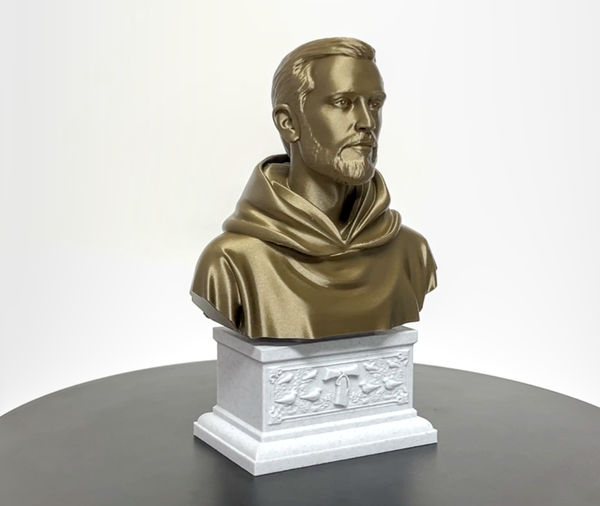 Saint Francis of Assisi, Patron Saint of Animals, Ecology, and Italy Sculpture Bust on Box Plinth