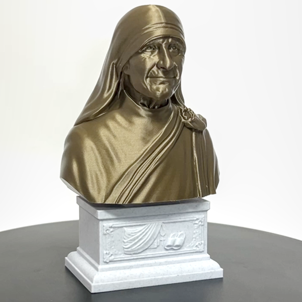 Saint Teresa of Calcutta (Mother Teresa), Devoted Servant of the Poor and Founder of the Missionaries of Charity Sculpture Bust on Box Plinth