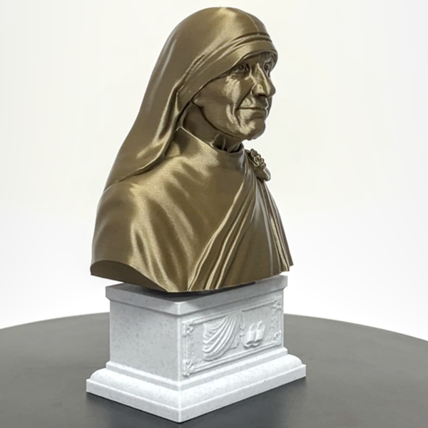 Saint Teresa of Calcutta (Mother Teresa), Devoted Servant of the Poor and Founder of the Missionaries of Charity Sculpture Bust on Box Plinth