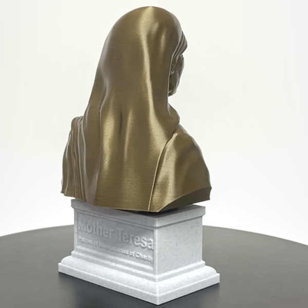 Saint Teresa of Calcutta (Mother Teresa), Devoted Servant of the Poor and Founder of the Missionaries of Charity Sculpture Bust on Box Plinth