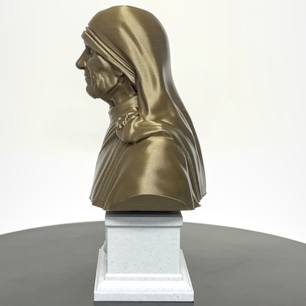 Saint Teresa of Calcutta (Mother Teresa), Devoted Servant of the Poor and Founder of the Missionaries of Charity Sculpture Bust on Box Plinth