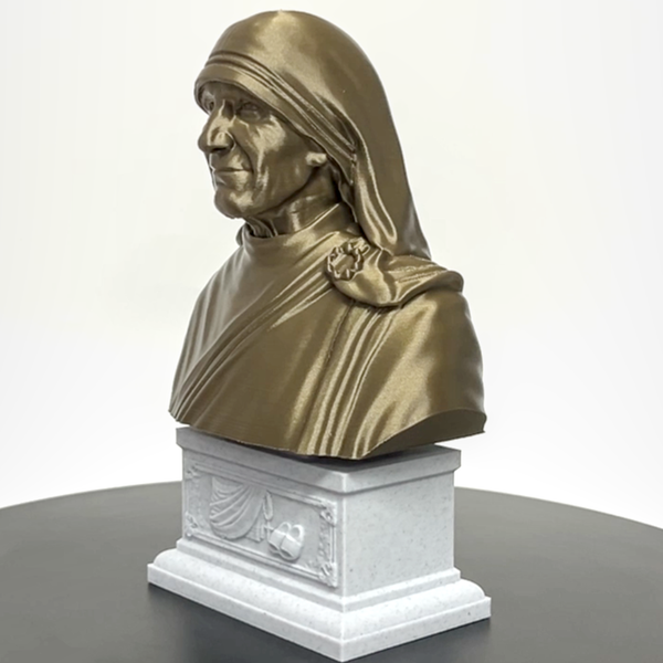 Saint Teresa of Calcutta (Mother Teresa), Devoted Servant of the Poor and Founder of the Missionaries of Charity Sculpture Bust on Box Plinth