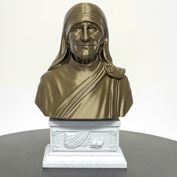 Saint Teresa of Calcutta (Mother Teresa), Devoted Servant of the Poor and Founder of the Missionaries of Charity Sculpture Bust on Box Plinth