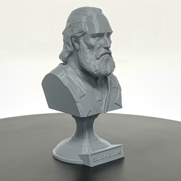 Saint Nicholas of Myra, Patron Saint of Children and Charity Sculpture Bust on Pedestal