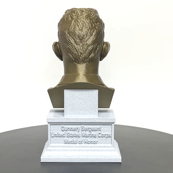 John Basilone Legendary US Marine Corps Medal of Honor Winner Sculpture Bust on Box Plinth