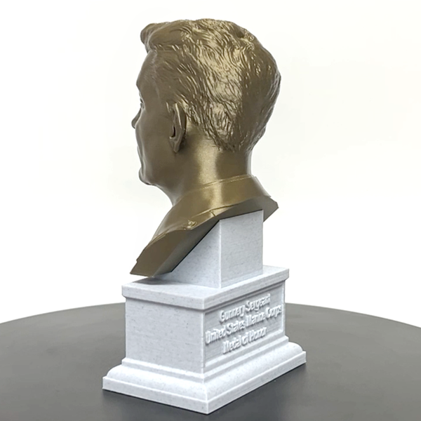 John Basilone Legendary US Marine Corps Medal of Honor Winner Sculpture Bust on Box Plinth