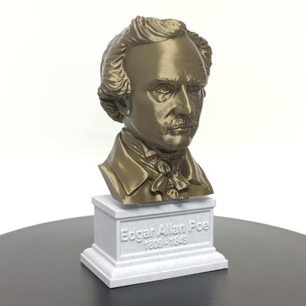 Edgar Allan Poe, Famous American Writer and Literary Critic, Sculpture Bust on Box Plinth