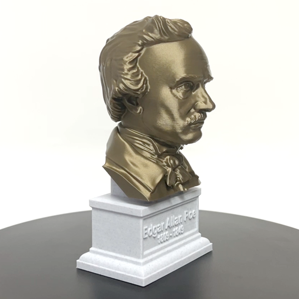 Edgar Allan Poe, Famous American Writer and Literary Critic, Sculpture Bust on Box Plinth