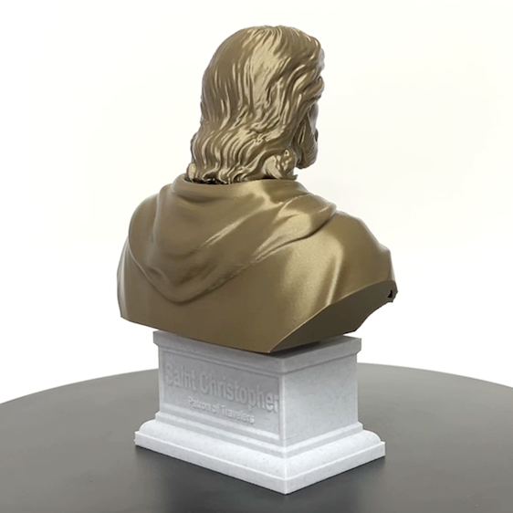 Saint Christopher, Patron Saint of Travelers and Wayfarers, Sculpture Bust on Box Plinth
