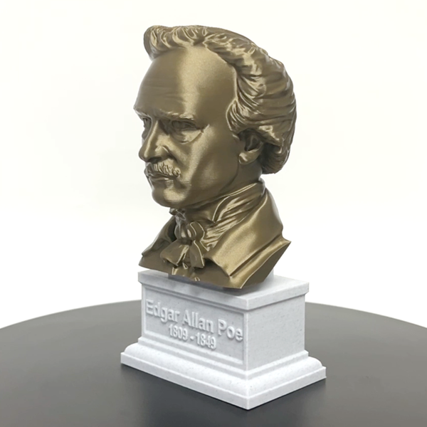 Edgar Allan Poe, Famous American Writer and Literary Critic, Sculpture Bust on Box Plinth