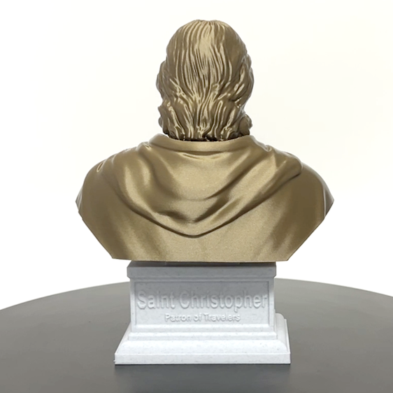 Saint Christopher, Patron Saint of Travelers and Wayfarers, Sculpture Bust on Box Plinth