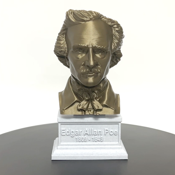 Edgar Allan Poe, Famous American Writer and Literary Critic, Sculpture Bust on Box Plinth