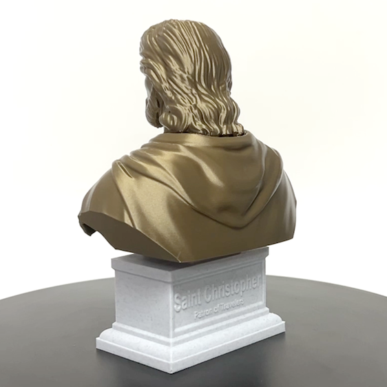 Saint Christopher, Patron Saint of Travelers and Wayfarers, Sculpture Bust on Box Plinth