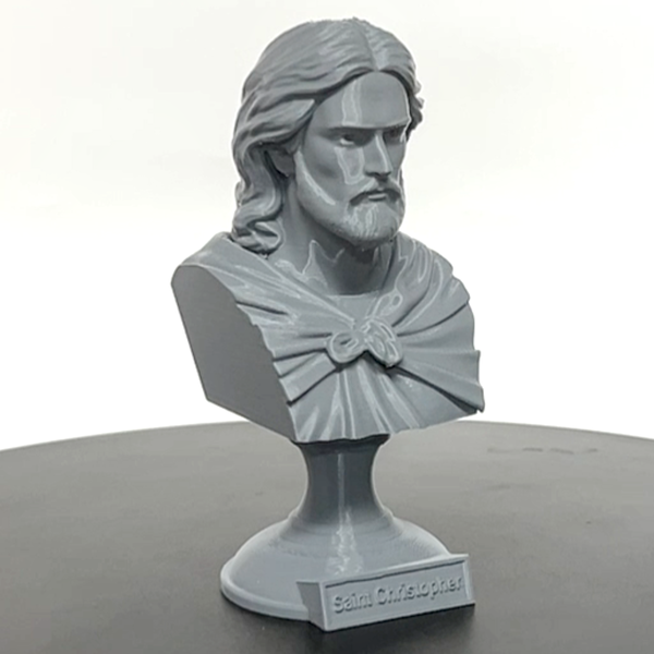 Saint Christopher, Patron Saint of Travelers and Protection, Sculpture Bust on Pedestal