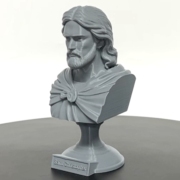 Saint Christopher, Patron Saint of Travelers and Protection, Sculpture Bust on Pedestal
