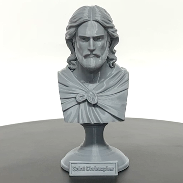 Saint Christopher, Patron Saint of Travelers and Protection, Sculpture Bust on Pedestal