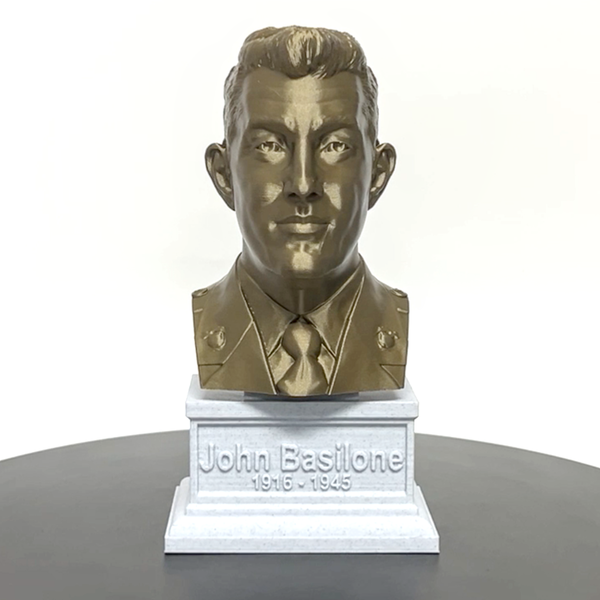 John Basilone Legendary US Marine Corps Medal of Honor Winner Sculpture Bust on Box Plinth