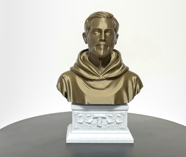 Saint Francis of Assisi, Patron Saint of Animals, Ecology, and Italy Sculpture Bust on Box Plinth