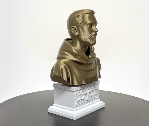 Saint Francis of Assisi, Patron Saint of Animals, Ecology, and Italy Sculpture Bust on Box Plinth