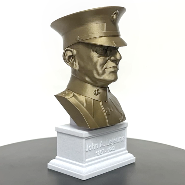 John A Lejeune Legendary US Marine General and 13th Commandant Sculpture Bust on Box Plinth