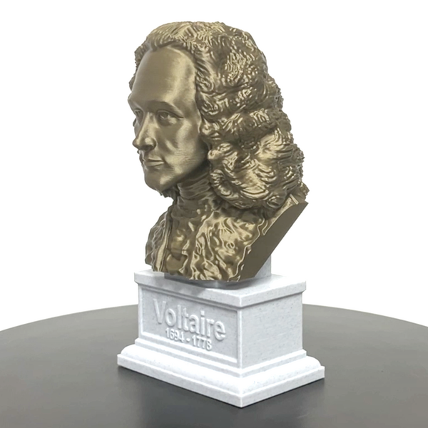 Voltaire French Enlightenment Philosopher Sculpture Bust on Box Plinth
