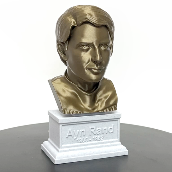 Ayn Rand, Famous American Writer and Philosopher, Sculpture Bust on Box Plinth