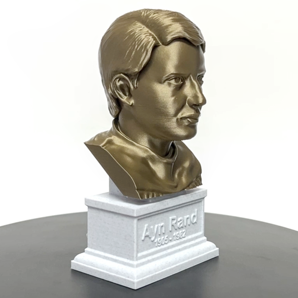 Ayn Rand, Famous American Writer and Philosopher, Sculpture Bust on Box Plinth