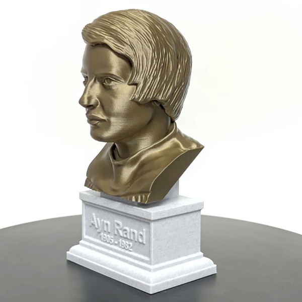 Ayn Rand, Famous American Writer and Philosopher, Sculpture Bust on Box Plinth
