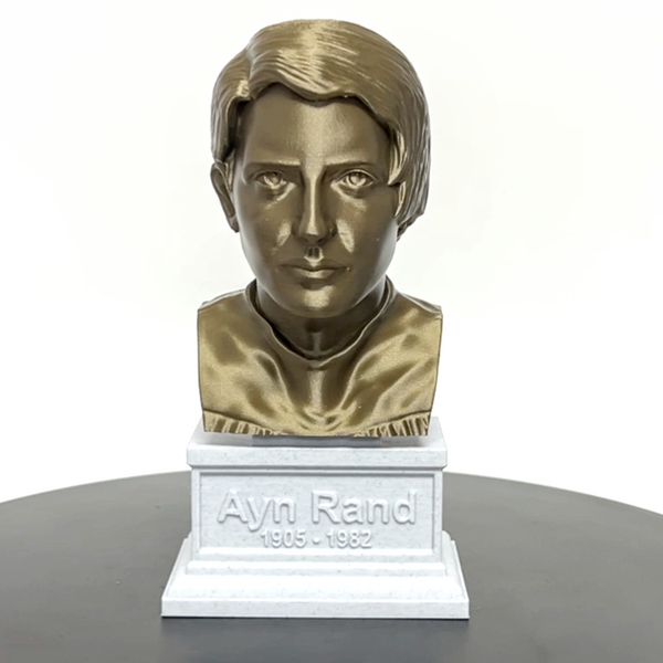 Ayn Rand, Famous American Writer and Philosopher, Sculpture Bust on Box Plinth