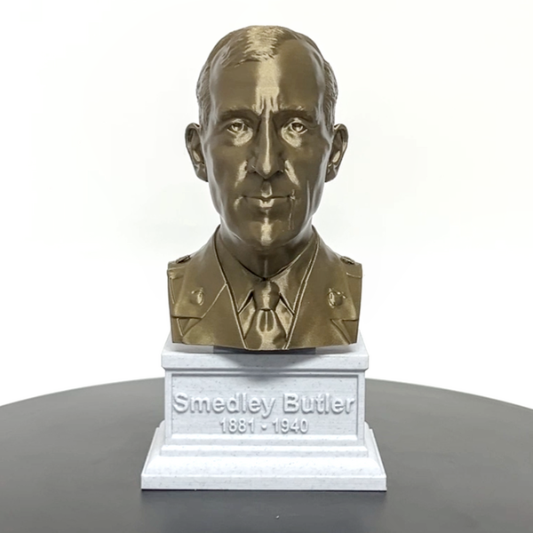 Smedley Butler Most Decorated and Marine Major General Sculpture Bust on Box Plinth