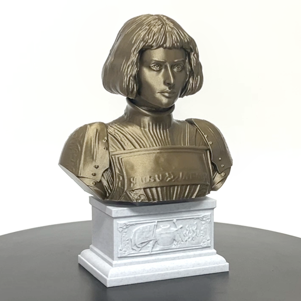 Saint Joan of Arc, Divine Warrior and Patron Saint of France Sculpture Bust on Box Plinth