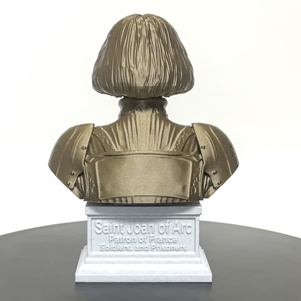 Saint Joan of Arc, Divine Warrior and Patron Saint of France Sculpture Bust on Box Plinth