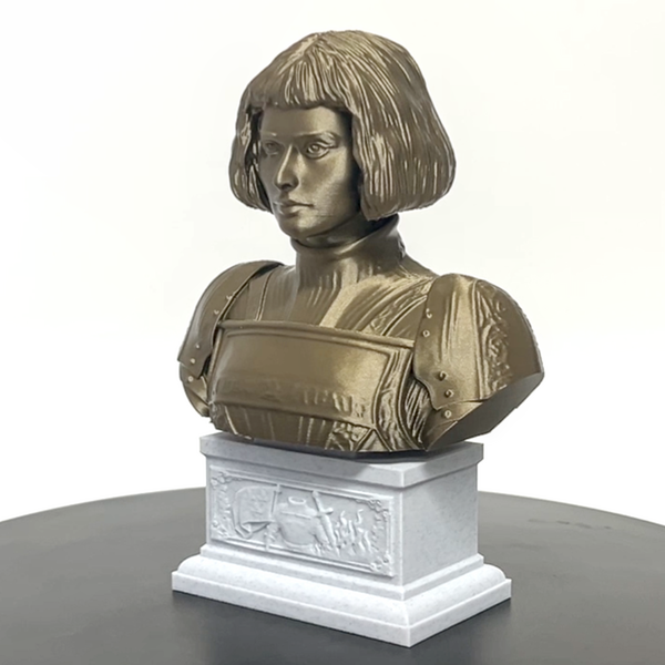 Saint Joan of Arc, Divine Warrior and Patron Saint of France Sculpture Bust on Box Plinth