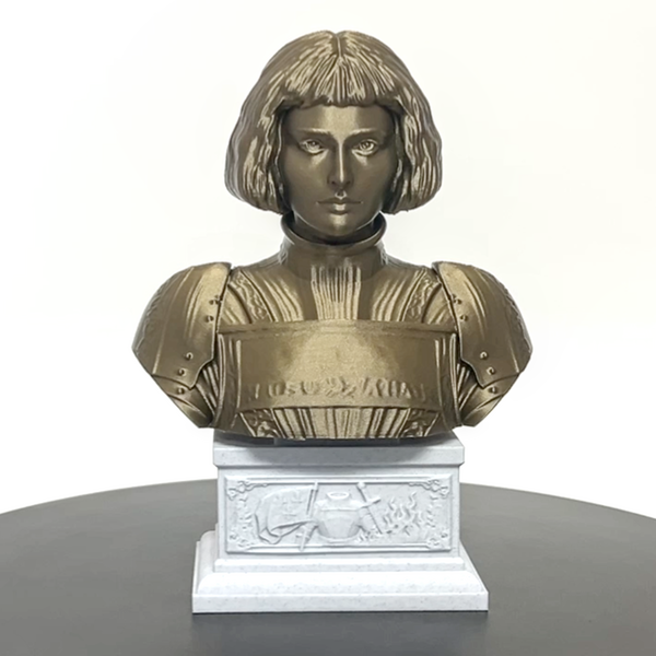 Saint Joan of Arc, Divine Warrior and Patron Saint of France Sculpture Bust on Box Plinth