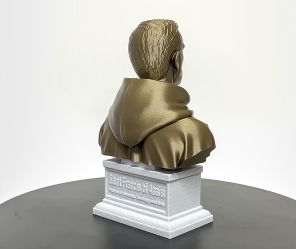 Saint Francis of Assisi, Patron Saint of Animals, Ecology, and Italy Sculpture Bust on Box Plinth