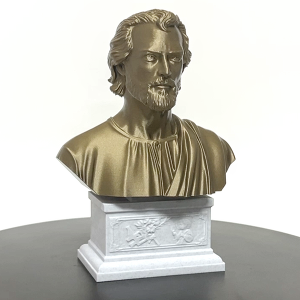 Saint Joseph, Guardian of the Holy Family and Patron Saint of Workers Sculpture Bust on Box Plinth