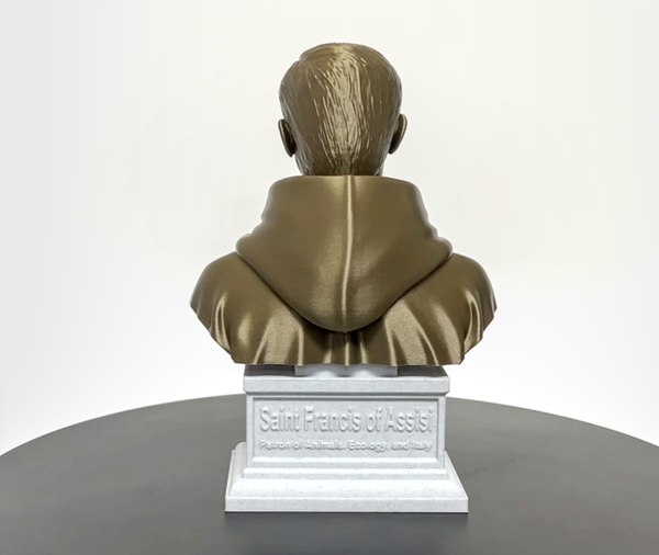 Saint Francis of Assisi, Patron Saint of Animals, Ecology, and Italy Sculpture Bust on Box Plinth