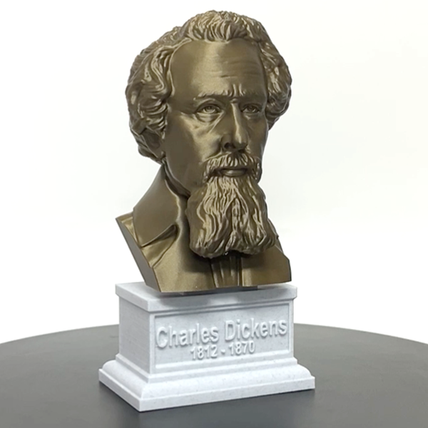 Charles Dickens, Famous English Writer and Social Critic, Sculpture Bust on Box Plinth