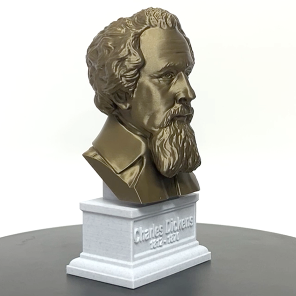 Charles Dickens, Famous English Writer and Social Critic, Sculpture Bust on Box Plinth