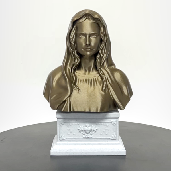 Saint Mary, Mother of God and Queen of Heaven Sculpture Bust on Box Plinth