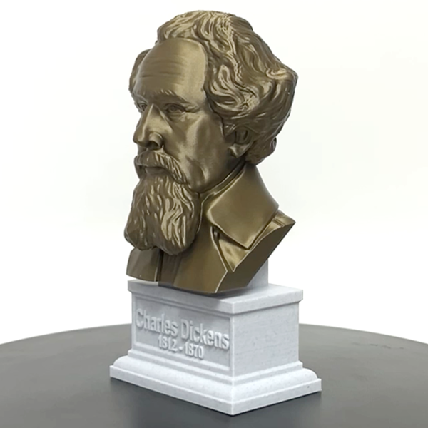 Charles Dickens, Famous English Writer and Social Critic, Sculpture Bust on Box Plinth