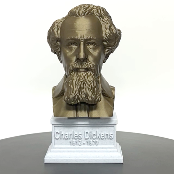 Charles Dickens, Famous English Writer and Social Critic, Sculpture Bust on Box Plinth