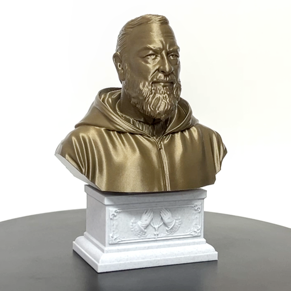Saint Padre Pio of Pietrelcina, Renowned Mystic and Patron Saint of Healing Sculpture Bust on Box Plinth