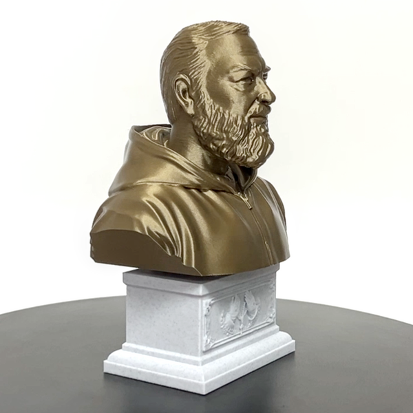 Saint Padre Pio of Pietrelcina, Renowned Mystic and Patron Saint of Healing Sculpture Bust on Box Plinth