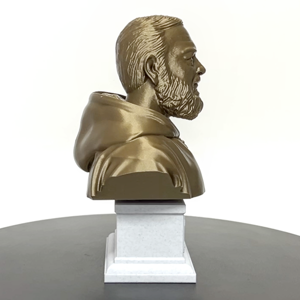 Saint Padre Pio of Pietrelcina, Renowned Mystic and Patron Saint of Healing Sculpture Bust on Box Plinth